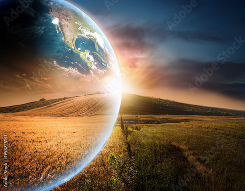 Man Walking on Boardwalk Toward Earth and Horizon Surrounded by Clouds