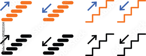 Stairs icons with arrow direction, Stair step path Icons minimal line design vector