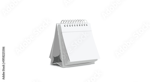 A simple grayscale illustration of a blank desk calendar with a spiral binding stands upright on a plain white background.