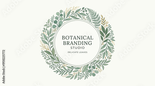 Modern botanical frame made from delicate leaves, clean vector illustration for branding use