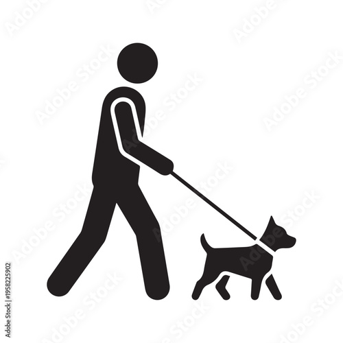 Person Walking Dog on Leash Silhouette Vector Icon Illustration
