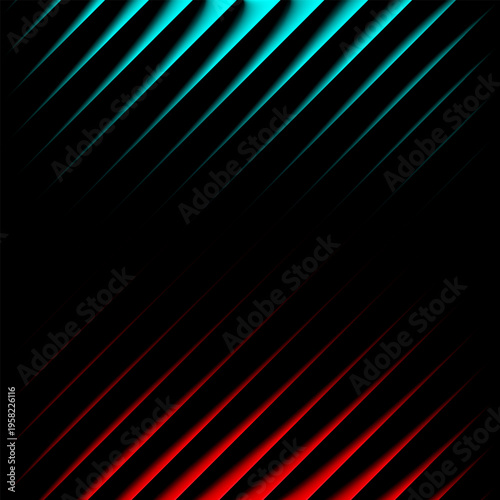Abstract dynamic futuristic background diagonal glowing lines in vibrant cyan and red tones for technology, digital design and modern graphic 