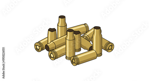 A pixel art illustration depicts a scattered pile of spent brass bullet casings on a clean white background.