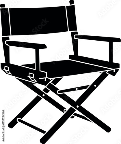 A black silhouette of a folding director s chair with armrests