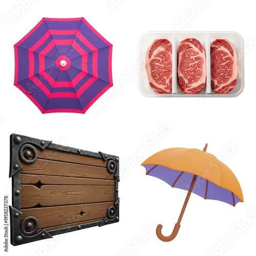 Wallpaper Mural Four colorful umbrellas and a brick wall illustration, isolated on transparent cutout png. Torontodigital.ca