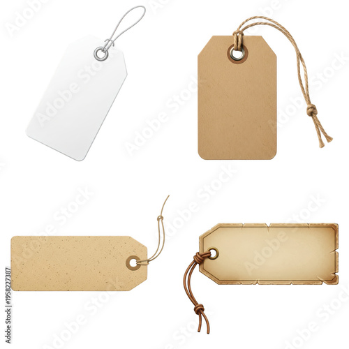 Wallpaper Mural Brown paper gift tags with twine string attached, isolated on transparent cutout png. Torontodigital.ca
