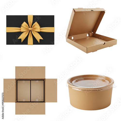 Wallpaper Mural Gift box set with decorative gold ribbon and lid, isolated on transparent cutout png. Torontodigital.ca