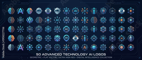 Collection of futuristic AI technology logos.