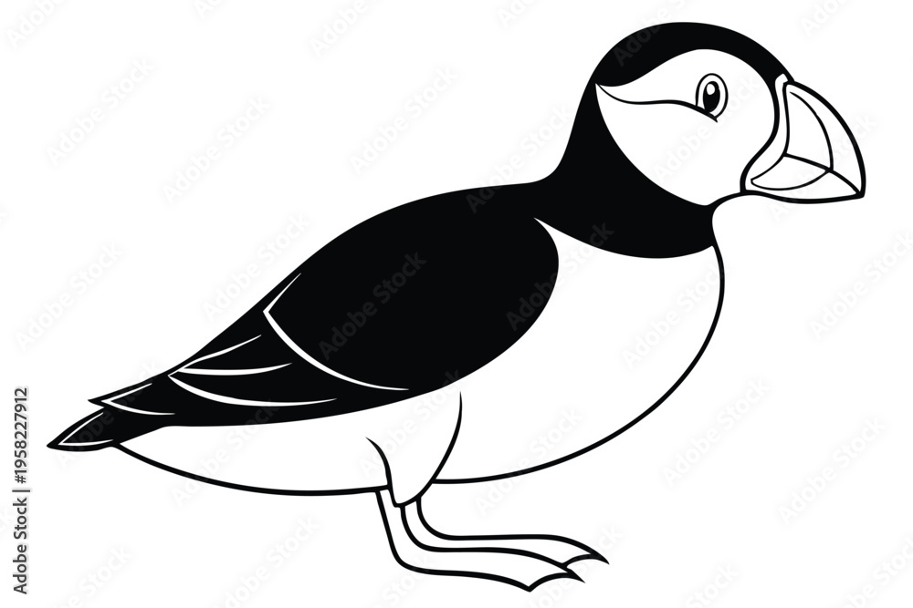 Fototapeta premium puffin bird silhouette line art vector illustration with a white background