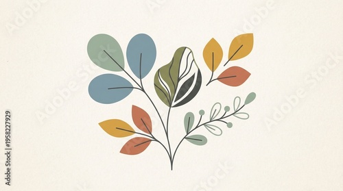 Simple botanical composition with abstract foliage shapes, Scandinavian minimalist vector design