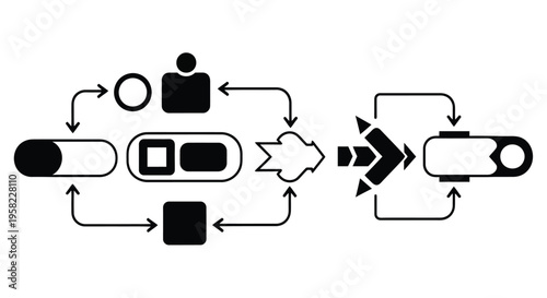 Workflow diagram illustrating a process with input stages and output elements