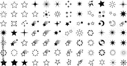 Star icon collection, celestial motif vector artwork set, cosmic design graphic, decorative illustration symbol, flat vector illustration