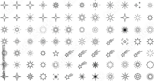 Star sparkle burst icon collection, celestial vector artwork set, cosmic design graphic, decorative illustration symbol, flat vector illustration