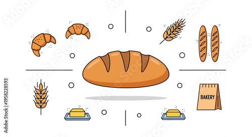 Breads and baked goods illustration.