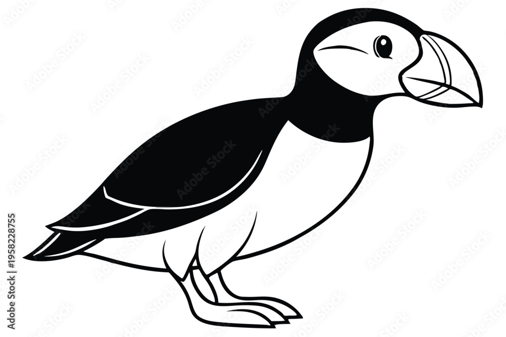 Fototapeta premium puffin bird silhouette line art vector illustration with a white background