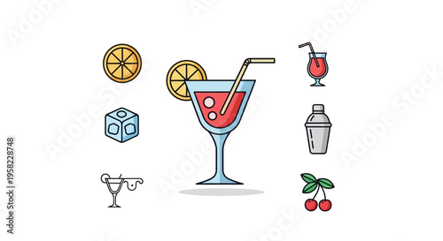 Cocktail with straw and fruit slices.