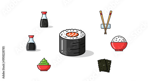 Sushi Roll with Various Japanese Food.