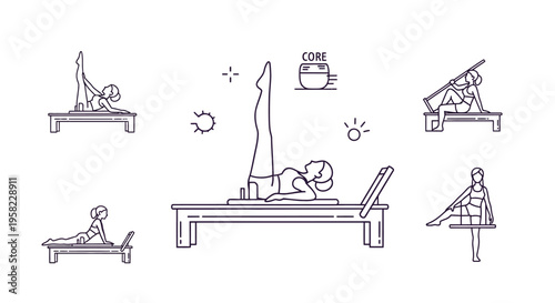 Woman doing pilates on reformer machine.