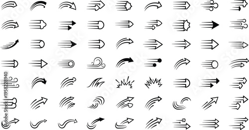 Motion wind speed icon collection, dynamic vector artwork set, airflow design graphic, energy illustration symbol, flat vector illustration
