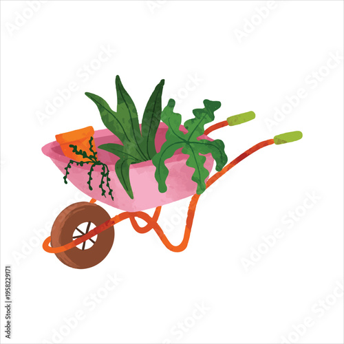 Garden Wheelbarrow with Plants Illustration