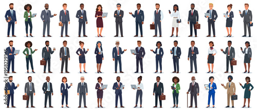 Diverse business people standing and gesturing.