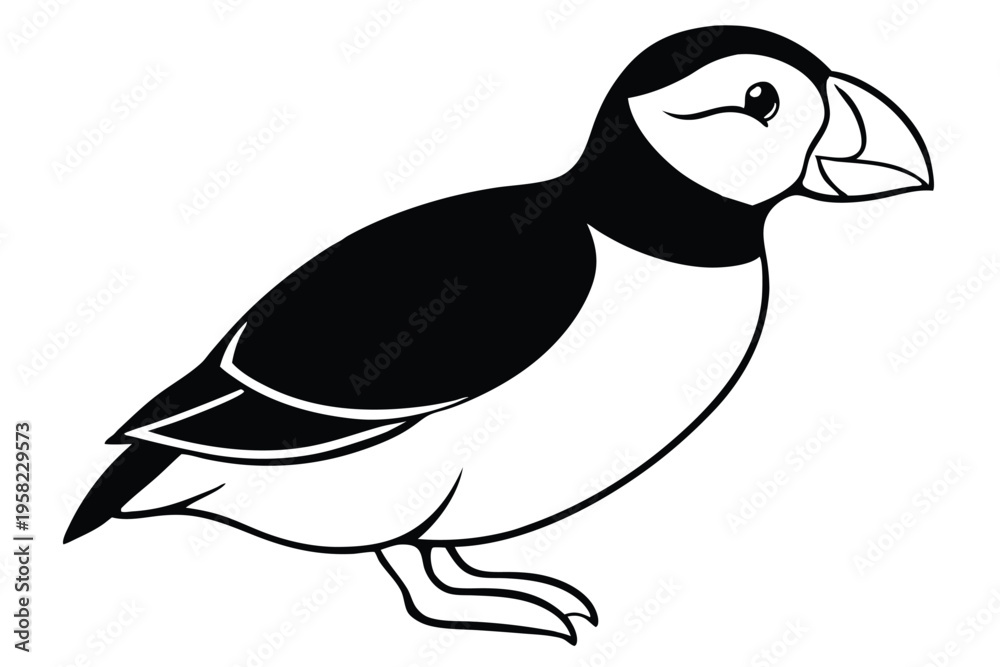 Obraz premium puffin bird silhouette line art vector illustration with a white background