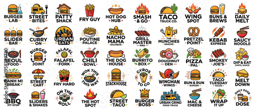 Colorful food and drink icons collection.