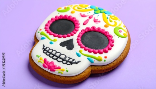 Decorated Sugar Cookie Shaped Like a Colorful Sugar Skull.