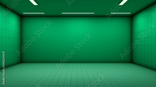 Background with green studio room, posing room, 3D studio with geometric shapes and platforms suitable for product display
