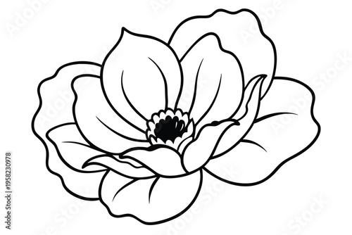 poppy flower silhouette line art vector illustration with a white background