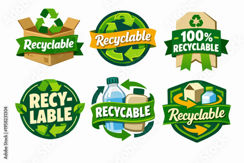 Recyclable label set including packaging, plastic bottles, natural elements, and 100% recyclable concepts for eco-friendly design