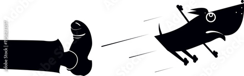 Flying dog. Black and white illustration