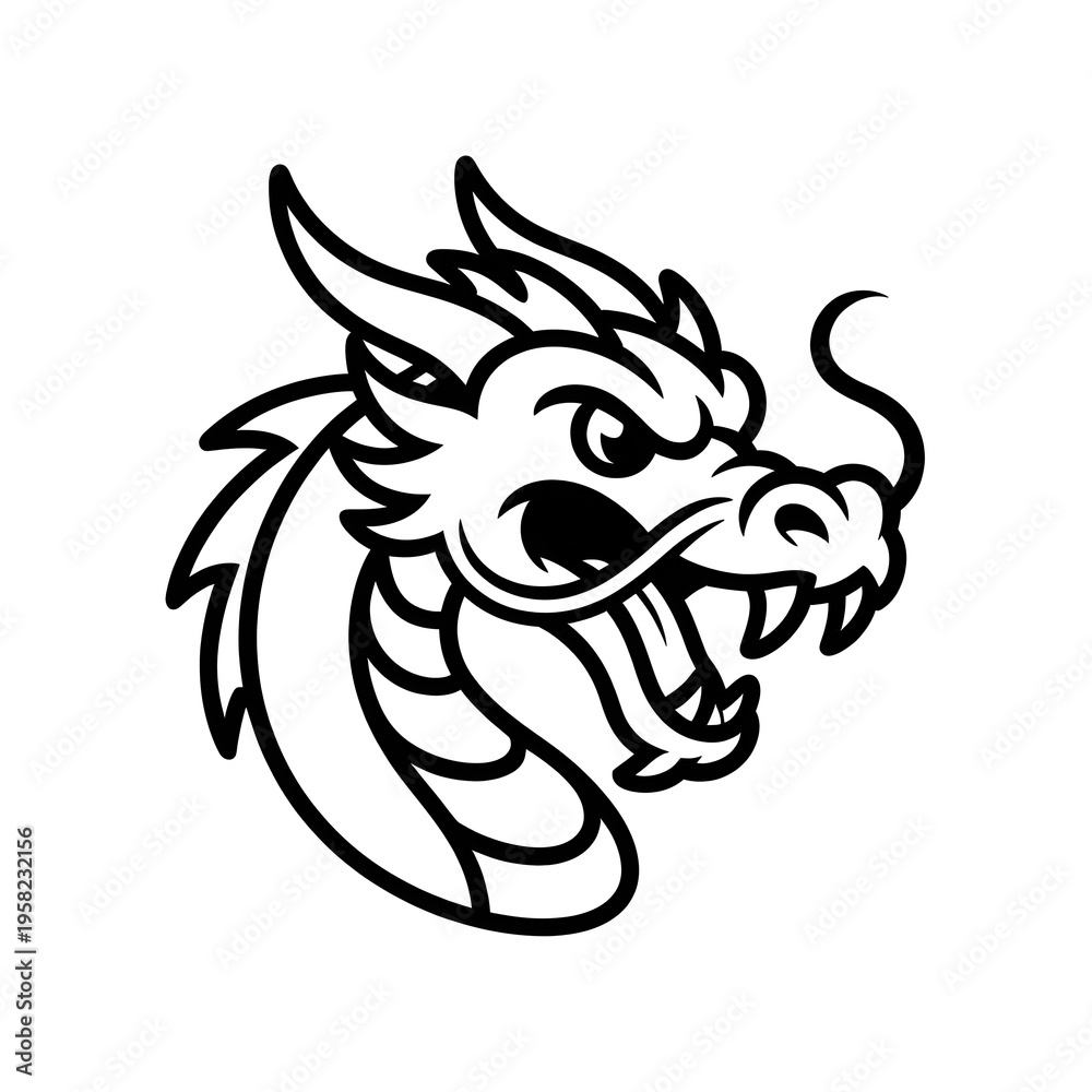 Fototapeta premium Roaring Dragon Head Line Art Vector