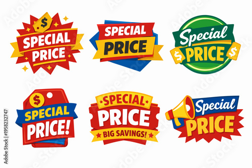Special price tags vector collection promoting discounts and big savings for sales and marketing campaigns