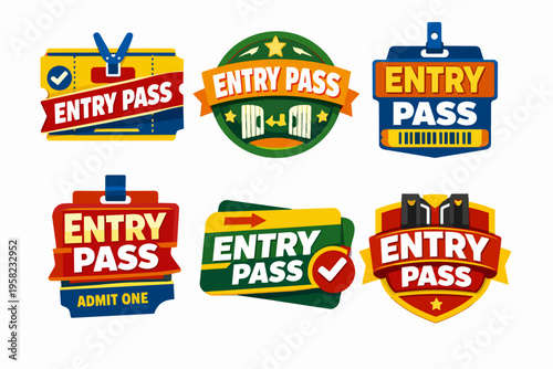 Vector illustrations of various entry pass designs, perfect for events, concerts, festivals, or secure area access