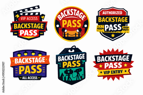 Backstage pass vector set offering vip access and exclusive entry for events, concerts, and film production