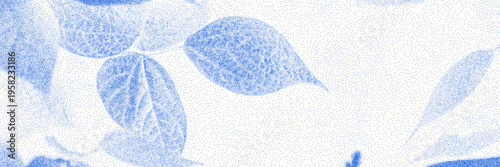 Cyanotype stipple overlay texture bg with leaves silhouettes. Vector soft blue wallpaper for template, graphic design projects, artworks