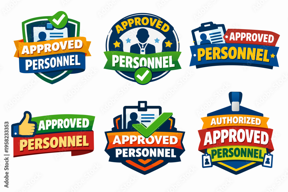 Naklejka premium Employee authorization and access badges set. Approved personnel emblems for security and identity verification