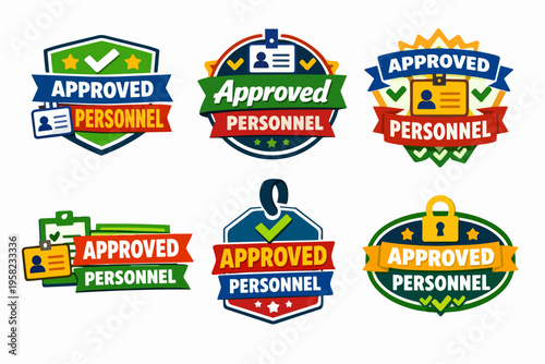Set of approval badges and labels for authorized access, personnel, and quality control systems