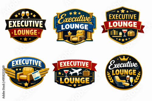 Executive lounge badges and labels collection for travel, vip hospitality, airport, and business class services