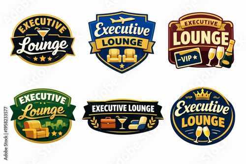 Executive lounge logos collection featuring luxury travel, business class, and vip priority services