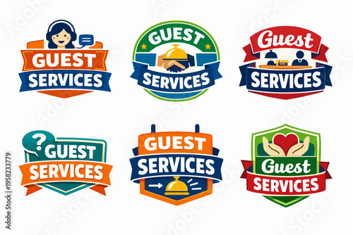 Guest services logos illustrating concepts of hospitality, customer care, support, and welcoming an experience
