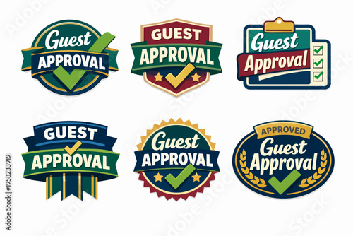 Guest approval concept vector badges set, indicating quality, certification, guarantee, and positive customer review