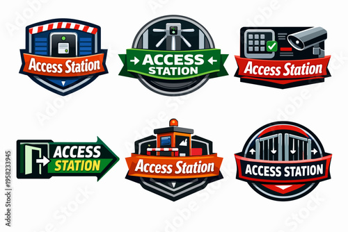 Access station icon collection representing different entry and security points with gates, turnstiles, and cameras