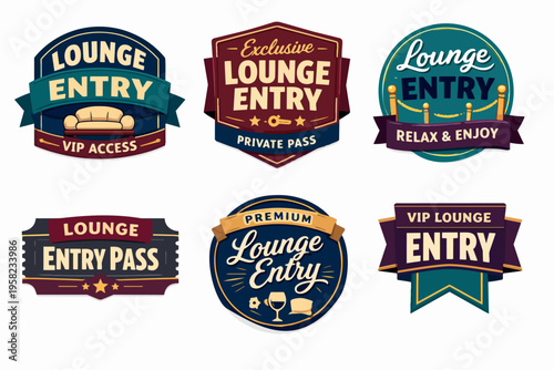 Collection of lounge entry badges, emphasizing vip access, exclusive private passes, and premium event permissions