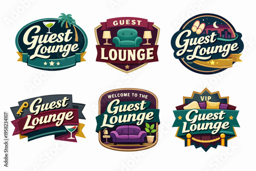 Guest lounge logo collection offering exclusive hospitality, relaxation, and vip service for hotels and travel businesses