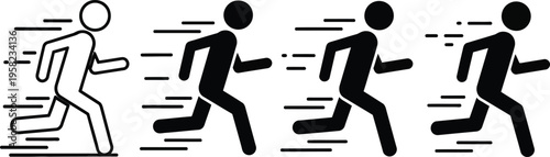 Stick figures running in a line demonstrating motion and speed