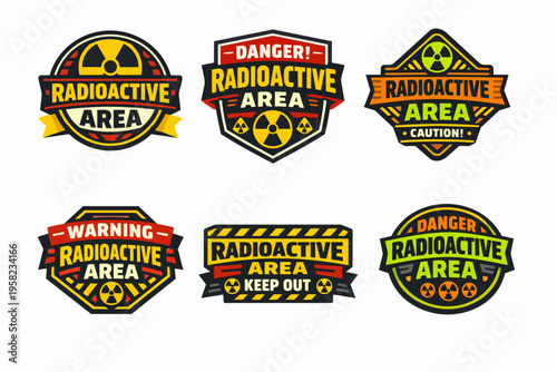 Collection of radioactive area warning signs featuring radiation symbols, keeping people alert to danger