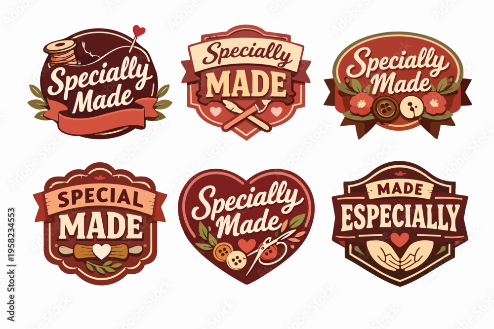 Obraz premium Handmade specially made and special made craft labels set, showcasing traditional artisan tools and warm brown tones