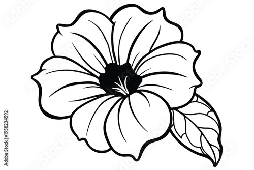 petunia flower silhouette line art vector illustration with a white background